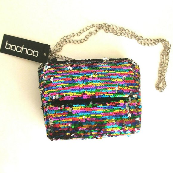 Boohoo Handbags - New Boohoo Rainbow Sparkle Sequin Crossbody Purse